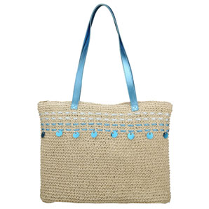 Straw Sequins Bag- Turquoise