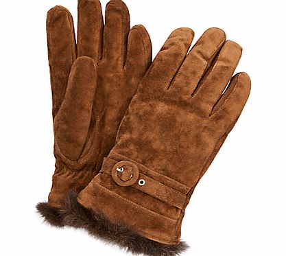 John Lewis Suede Fur Trim Gloves, Tan