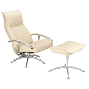Techno Leather Chair and Footstool- Cream