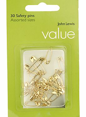 John Lewis The Basics Brass Safety Pins, Set of 30