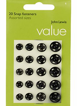 John Lewis The Basics Snap Fasteners, Black, Set