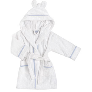 Towelling Robe, White/Blue, 12 - 18 months