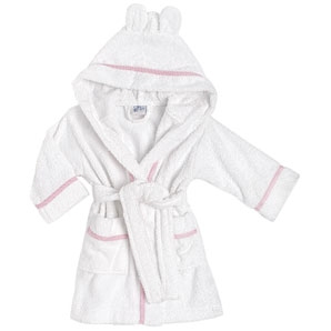 Towelling Robe, White/Pink, 12 - 18 months