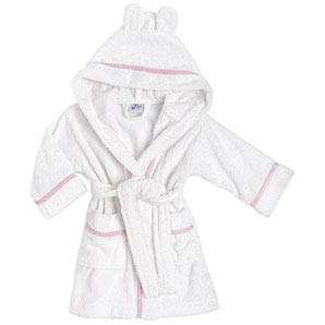 john lewis Towelling Robe, White/Pink, 18 -24 months