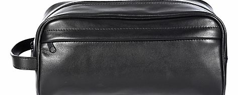 John Lewis Traditional Leather Wash Bag, Black