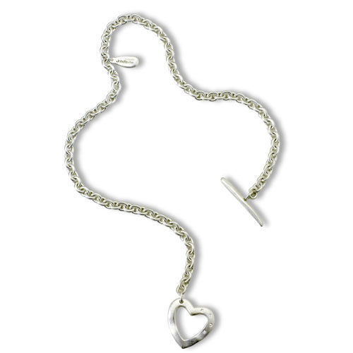 Open Heart T-Bar Necklet With Diamonds In Silver by John Rocha