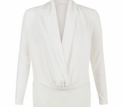 John Zack Cream Drape Front Wrap Blouse 3415925