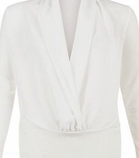 John Zack Cream Drape Front Wrap Blouse 3415927