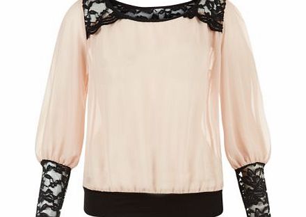 John Zack Shell Pink Contrast Lace Panel Blouse