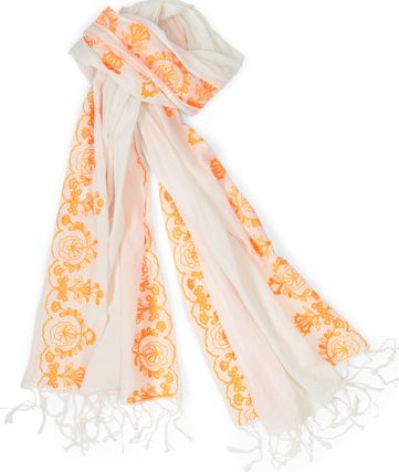 Johnnie  b, 1669[^]34611954 Embroidered Scarf Snowdrop/Acid Orange Johnnie