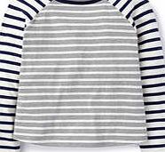 Johnnie  b Stripy Baseball Top, Grey Marl/Ecru/Navy Stripe