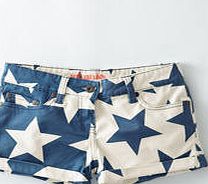 Turn-up Shorts, Ecru/Denim Blue Abstract Stars