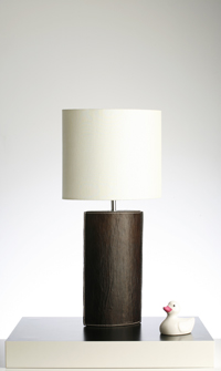 Modern Chocolate Leather Table Lamp With Oval Cream Silk Fabric Shade