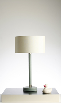 Modern Duck Blue Leather Table Lamp With Round Cream Silk Fabric Shade