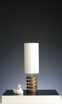Modern Wood And Acrylic Table Lamp With Round Cream Silk Fabric Shade