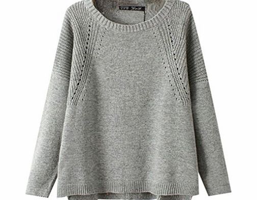 Jollychic  Womens Solid Color Loose Cable Knit Pullover Cashmere Sweater One Size Grey