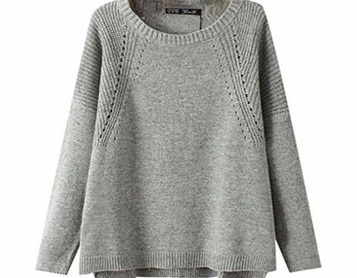 Jollychic  Womens Solid Color Loose Cable Knit Pullover Cashmere Sweater One Size Grey