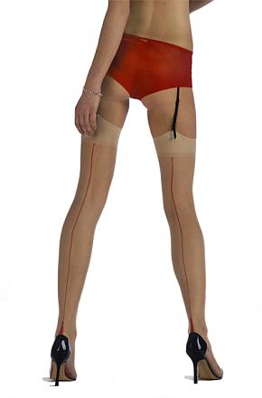 Jonathan Aston Ladies 1 Pair Jonathan Aston Contrast Seam And Heel Stockings In 2 Colours Champagne / Red