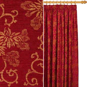 Ravenna Pencil Pleat Curtains- Red- W182cm x D182cm