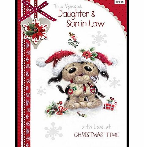 Jonny Javelin Card Co Christmas Card (JJ4628) Special Daughter amp; Son-In-Law - Dogs Hugging - Flittered Finish
