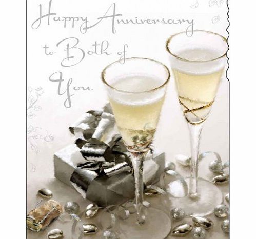 Jonny Javelin Happy Anniversary Card (JJ1160) Both Of You - Champagne amp; Present - Silver Embossed amp; Flittered Finish