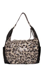 sheer sequin leopard print one strap tote