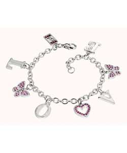 Sterling Silver Plated Base Metal Love Charm Bracelet