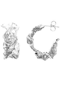 Silver Rippled Hoop Earrings By Joseph Lamsin