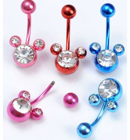 Jovivi 5X Mix Stainless Steel Crystal Navel Belly Bar Ring