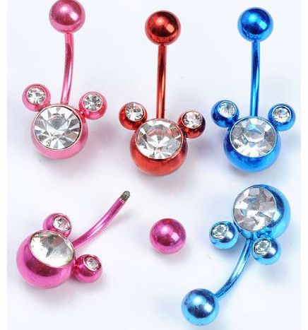 Jovivi 5X Mix Stainless Steel Crystal Navel Belly Bar Ring