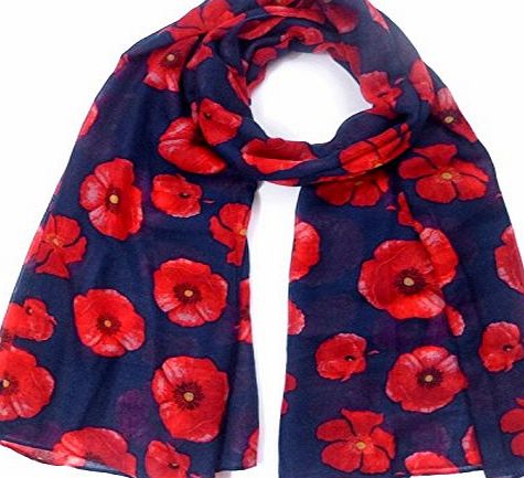 Joy To Wear Ladies Poppy Flower Print Fashion Scarf (Navy)