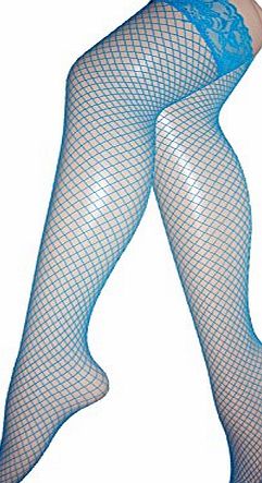 joy workshop Ladies Sexy Fishnet Over Knee Socks Suspender Stockings Hold Ups with Stretchy Lace Top Size 6-12 (blue)