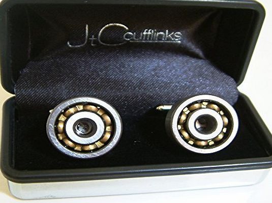 JTC Cufflinks spinning ball bearings. Steampunk engineer. Unique mens gift in luxury chrome case