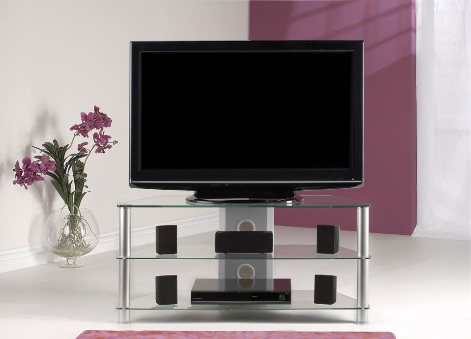 JUAL Classic Silver Metal/Clear Glass TV Stand