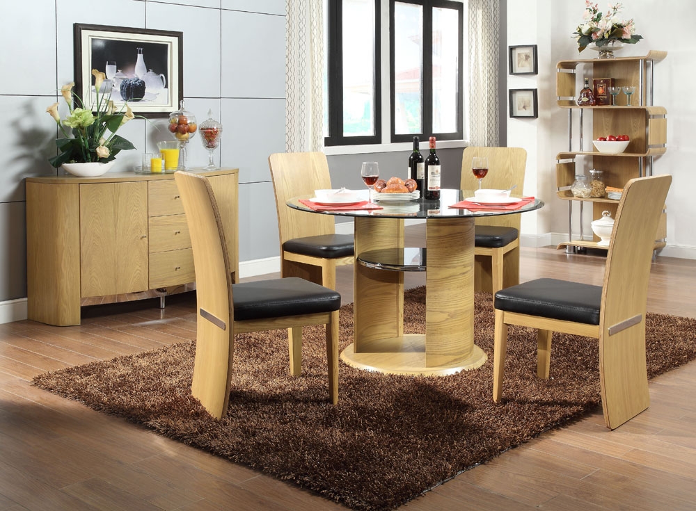 JUAL Curve Oak Dining Table JF603 and 4 Dining