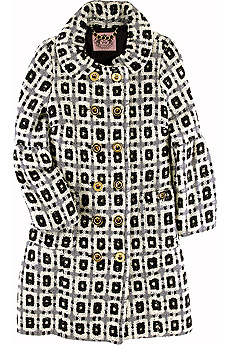 Geometric wool double-breasted peacoat with three-quarter length lantern sleeves.