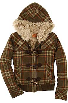 Juicy Couture Plaid Shearling Lined Hooded Jacket