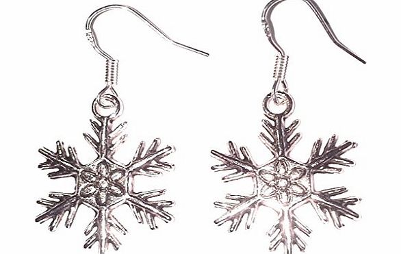 Sterling Silver Christmas Novelty Earrings amp; Gift Bag (Snowflake)
