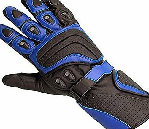 Juicy Trendz Heavy Duty Motorcycle Motorbike Cowhide Waterproof Leather Gloves Collection Blue Large