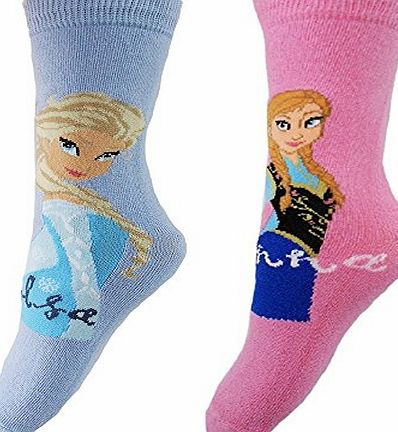 Jujak NEW - Disney Frozen Anna amp; Elsa Girls Cotton Socks - Pack of 2 - Genuine Licensed Product (9 - 12, Design 2)