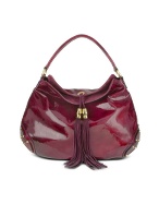 Oversize Ruby Red Patent Leather Tassel Hobo Bag