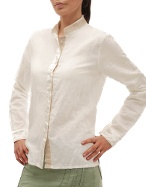 White Button-front Long-sleeve Linen Blouse