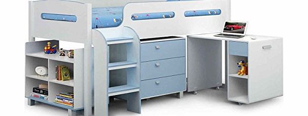 Kimbo Boys Blue and White Cabin Bed, Size: Takes a standard 3ft Single Mattress
