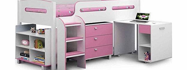 Kimbo Girls Pink and white Cabin Bed, Size: Takes a standard 3ft Single Mattress