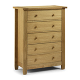 Julian Bowen Lyndhurst Chest in American Oak soilds and veneers with 5 Drawers