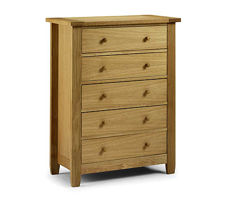 Julian Bowen Lyndhurst Solid Oak 5 Drawer Chest