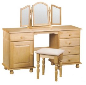 Pine Double Dressing Table & Stool & Mirror