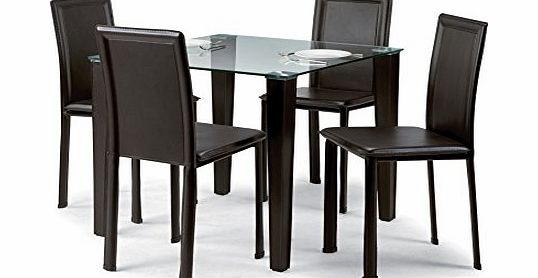 Julian Bowen Quattro Glass Top Dining Table Set with 4 Chairs, Dark Brown