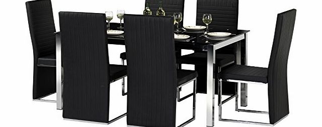 Julian Bowen Tempo Glass Dining Table Set with 6 Chairs, Black