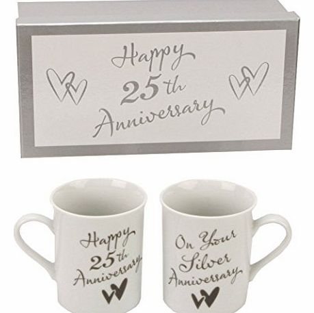 Juliana Anniversary Beautiful Set of Silver Wedding 25th Anniversary mugs - Make An Ideal Gift